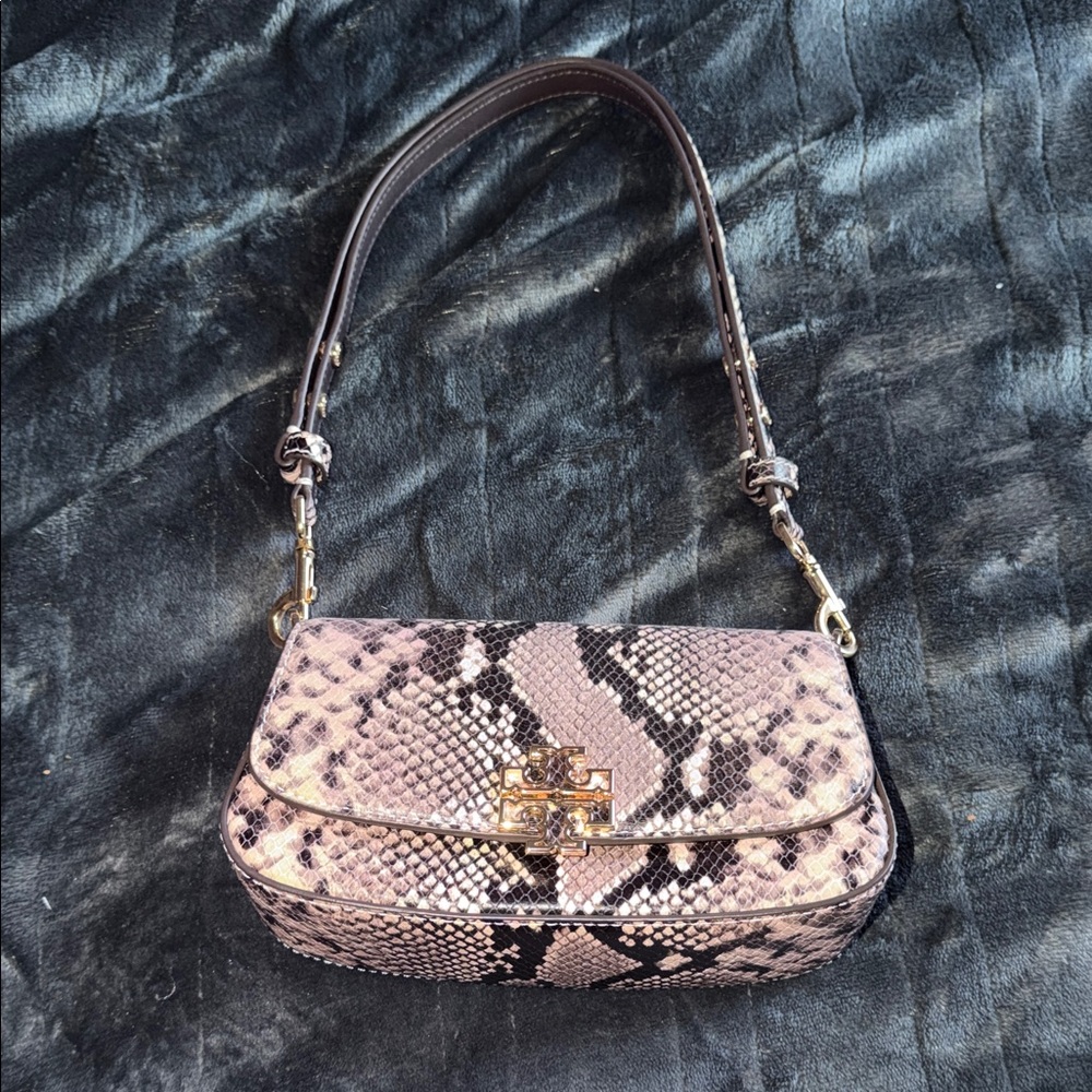 Tory Burch Pink and Black Snakeskin Shoulder Bag
